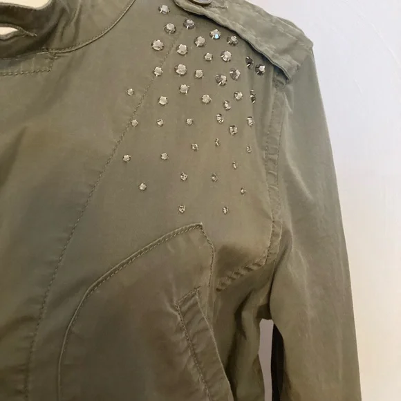 Style & Co. Olive Green Utility Jacket with Rhinestone Accents Military - Picture 7 of 11